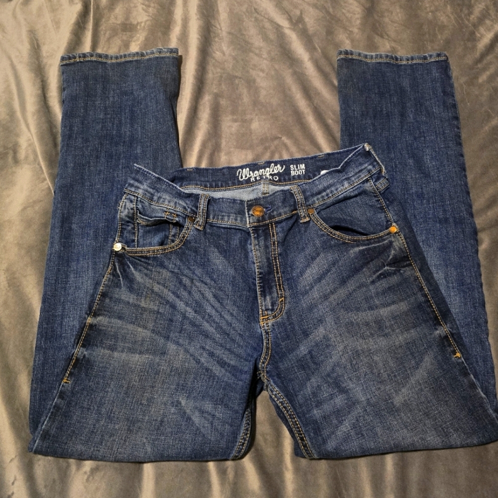Wrangler Retro Mens Slim Fit Bootcut Jeans 32Wx32L